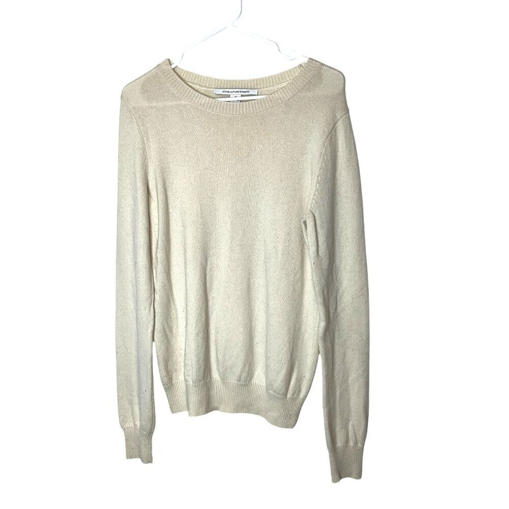 Diane Von Furstenberg Womens Beige Cashmere Wool Crewneck Sweater Medium